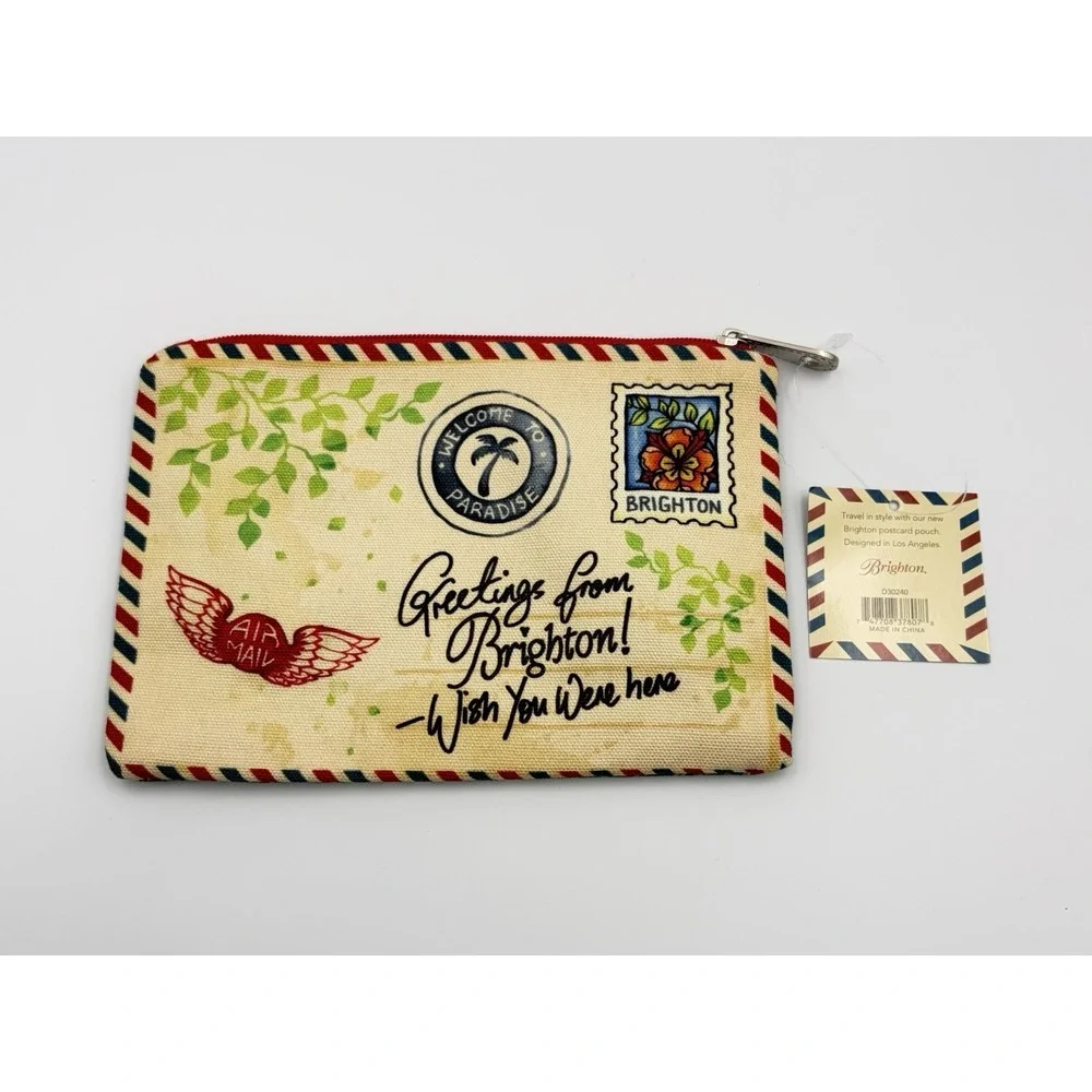 NWT Brighton Postcard Pouch Greetings From Brighton Canvas Makeup Bag‎ D30240